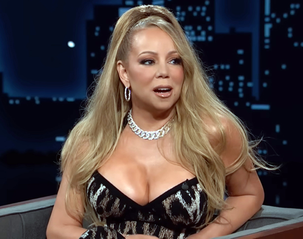 Mariah pairs leopard print slipdress with throwback hair | mcarchives.com