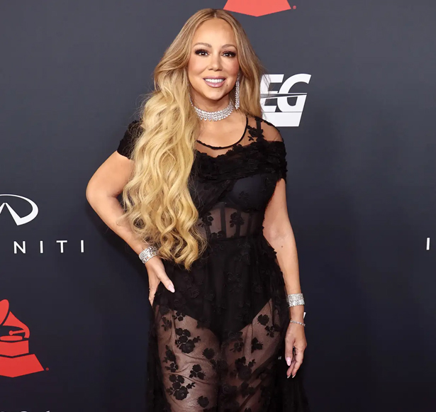 Mariah wears totally sheer dress and tons of diamonds  | mcarchives.com