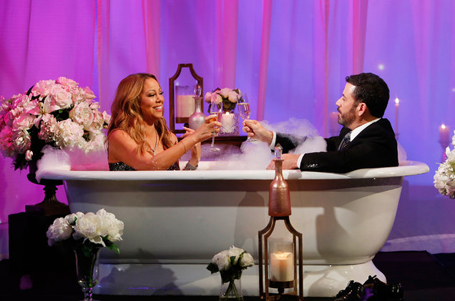 Mariah Carey hops into a bathtub with Jimmy Kimmel | mcarchives.com